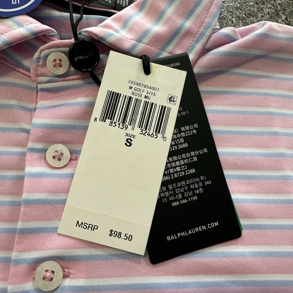 Ralph Lauren RLX Golf Polo Shirt Mens S Pink Striped Classic Fit Performance